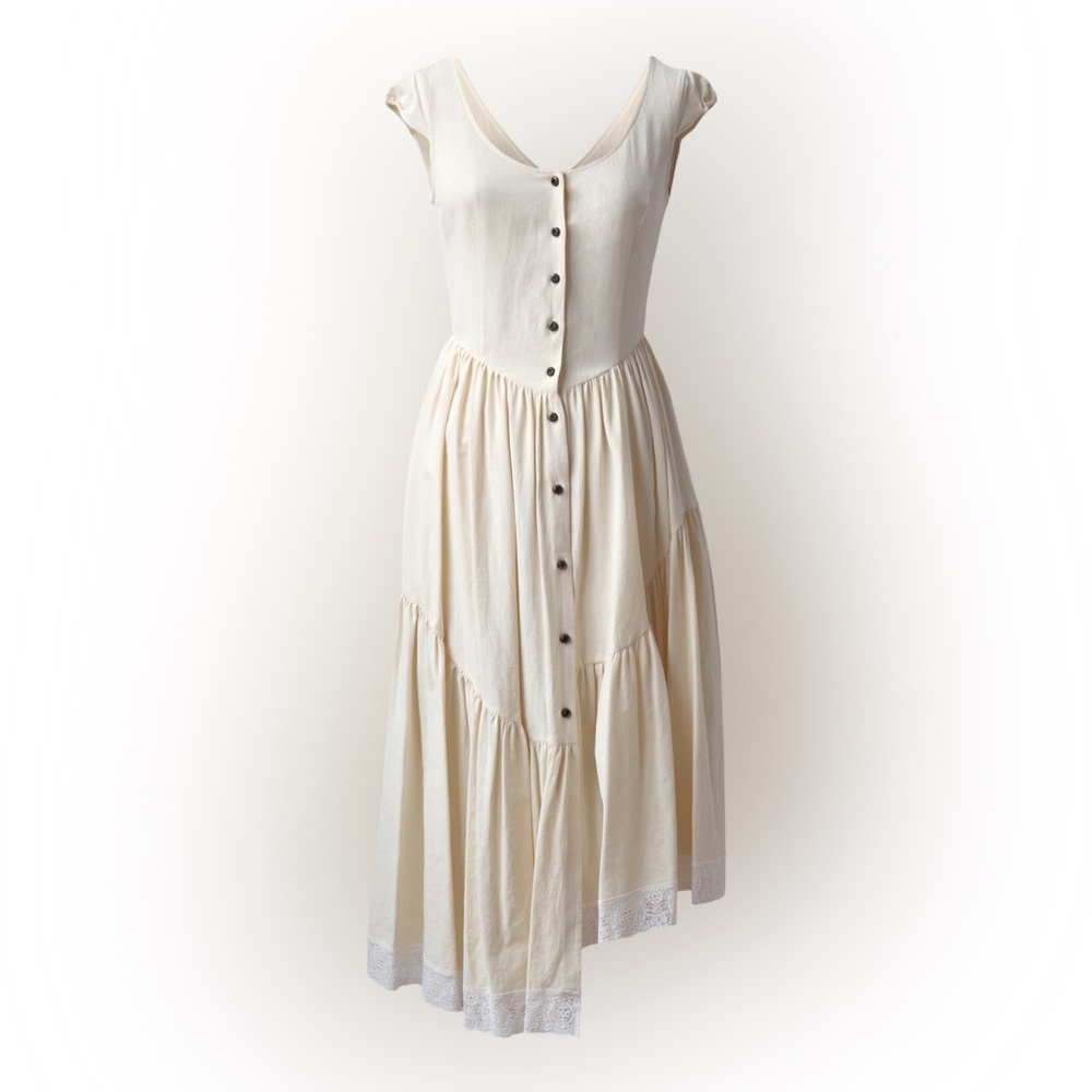 Claudette Dress In Cream Organic Kala Cotton - Picture 3 of 4